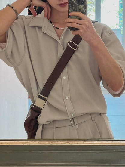 Plain Oversize Short Sleeve Shirt & Straight Pants Setup WN20270