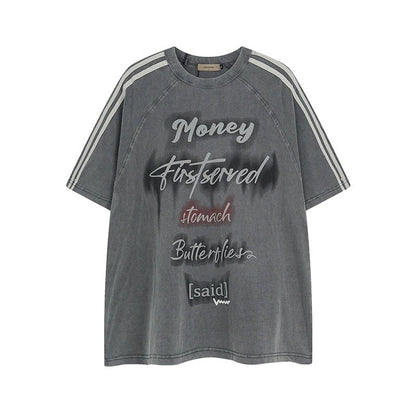Letter Print Stripe Sporty Short Sleeve T-Shirt WN5257