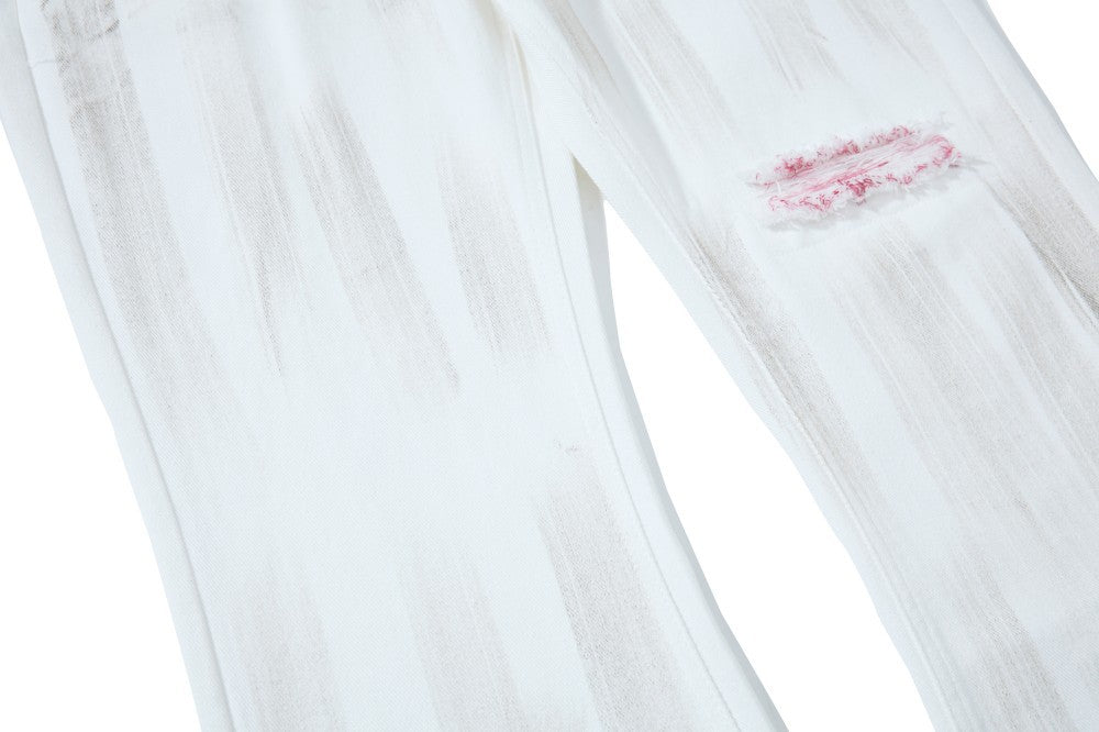 Vertical Brush Ripped Print Wide Leg Denim Jeans WN27851