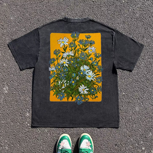Oversize Flower Art Print Short Sleeve T-Shirt WN16688