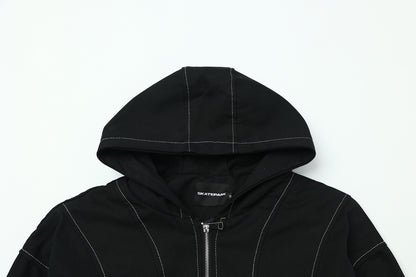 Metal Buttons Patchwork Hooded Jacket WN16109