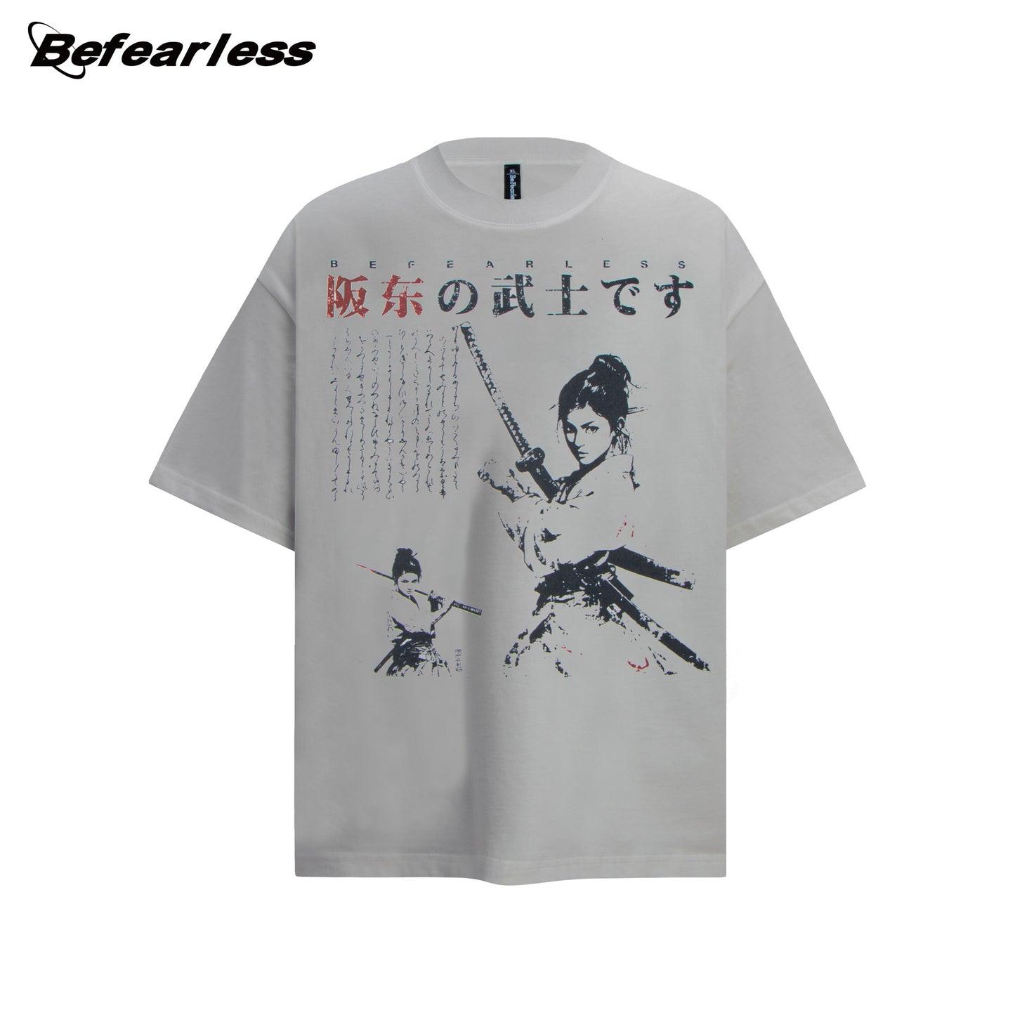 Washed Samurai Print Oversize Short Sleeve T-Shirt WN26400