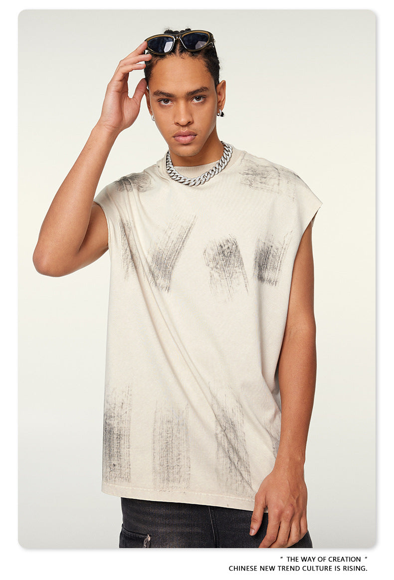 Washed Damage Oversize Tank Top T-shirt WN6440