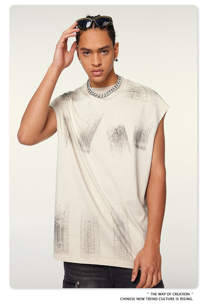 Washed Damage Oversize Tank Top T-shirt WN6440