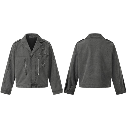 Washed Cross Patch Embroidery Jacket WN23043