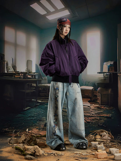 Washed Stand Neck Oversize Short Jacket WN20569