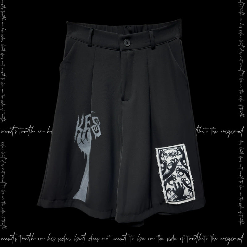 Patch Pleats Straight Half Pants & Skull Belt WN20105