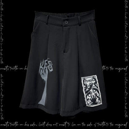 Patch Pleats Straight Half Pants & Skull Belt WN20105
