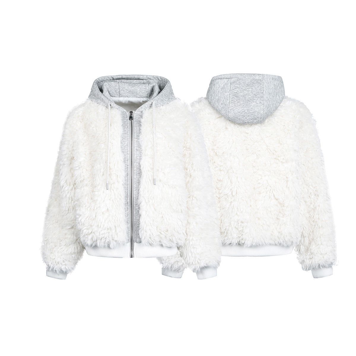 Shaggy Fake Fur Hooded Zipper Jacket WN21874
