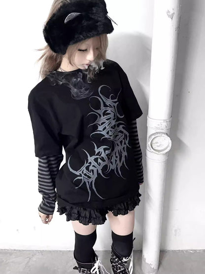 Fake Layered Print Long Sleeve T-Shirt WN15609