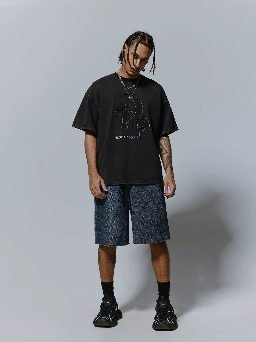 Snake Scale Pattern Wide Leg Half Pants WN17505