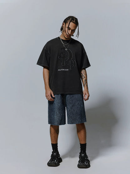 Snake Scale Pattern Wide Leg Half Pants WN17505