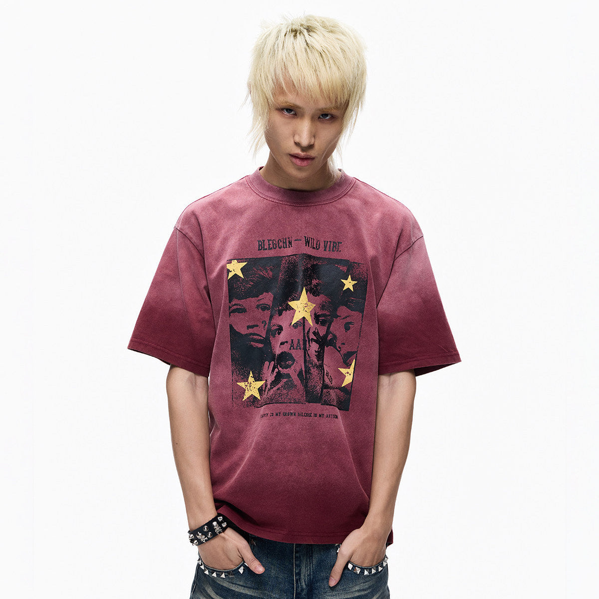 Washed Star Art Graphic Print Short Sleeve T-Shirt WN27265