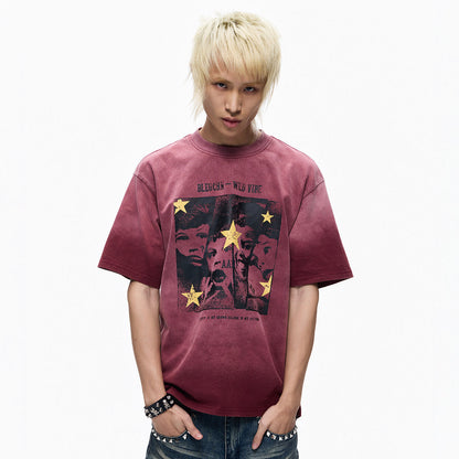 Washed Star Art Graphic Print Short Sleeve T-Shirt WN27265