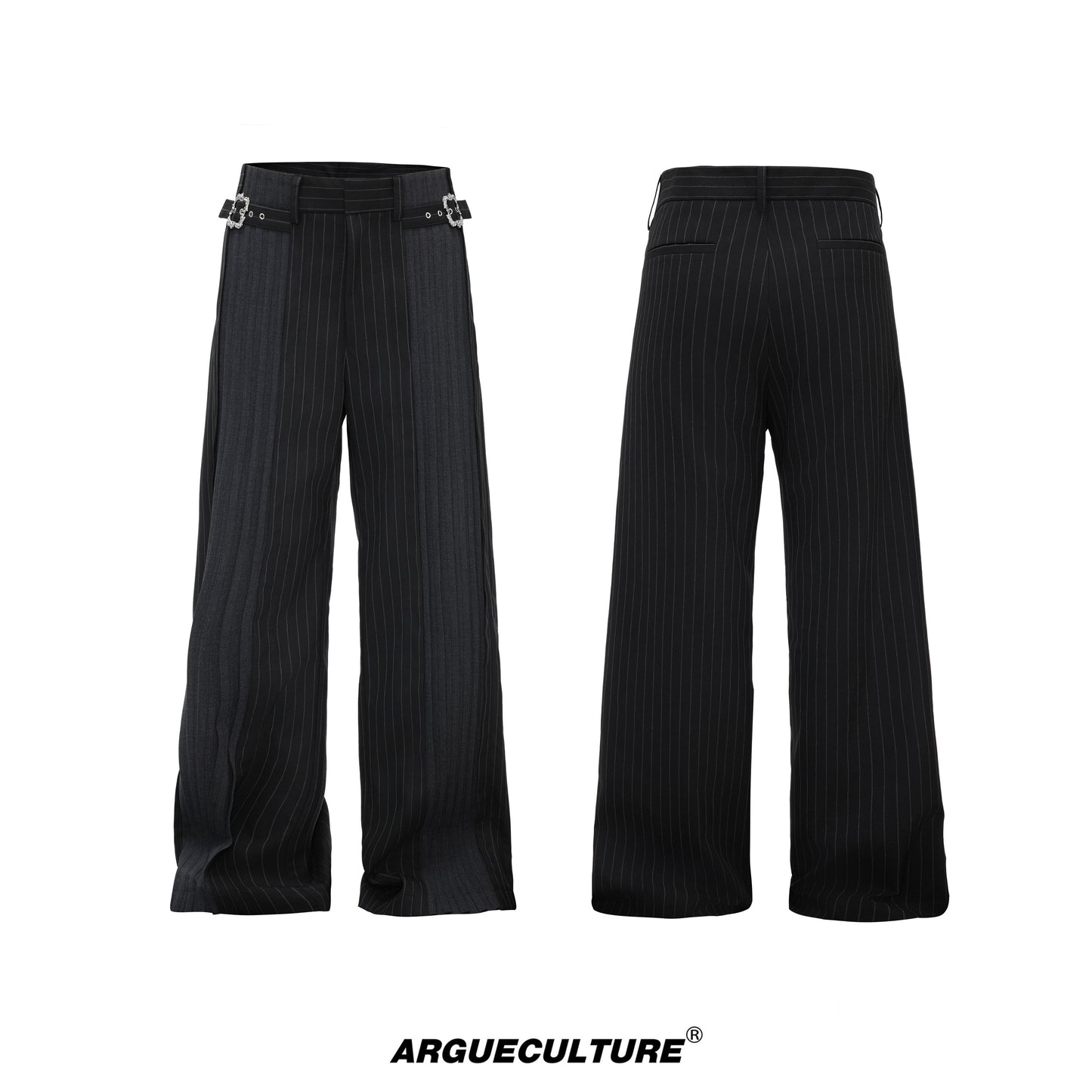 Decorative Buckle Stripe Patchwork Wide Leg Trousers WN27003