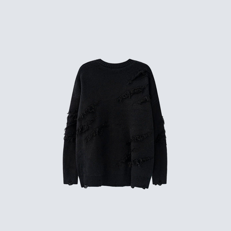 Damage Fringe Split Oversize Knit Sweater WN27952