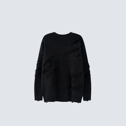 Damage Fringe Split Oversize Knit Sweater WN27952