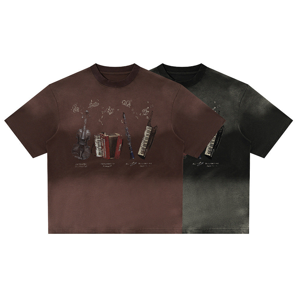 Instrument Print Washed Short Sleeve T-Shirt WN25477