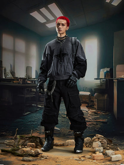 Washed Damage Multi-Pocket Cargo Denim Jeans WN20572