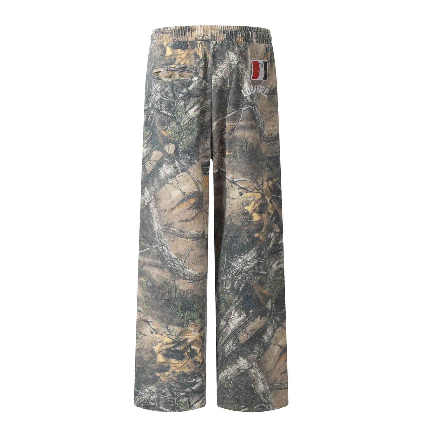 Pantalones rectos con estampado de hoja de camuflaje WN11501