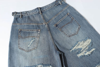 Washed Damage Denim Half Jeans WN26149