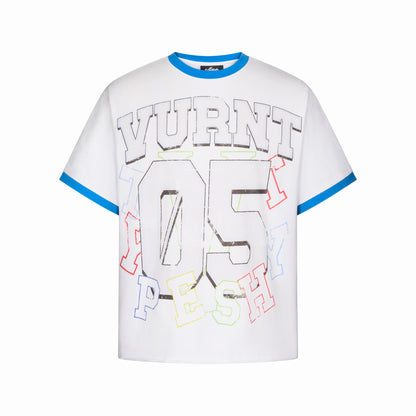 Contrast Collar Art Print Short Sleeve T-Shirt WN20997