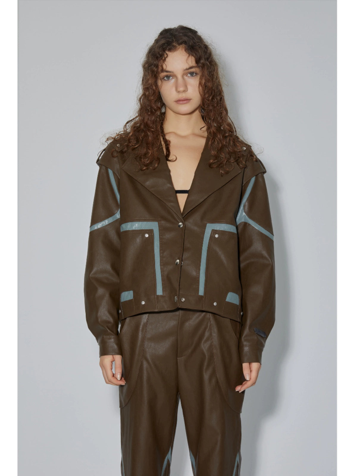 PU Leather Jacket & Bicolor PU Leather Pants Setup WN18965