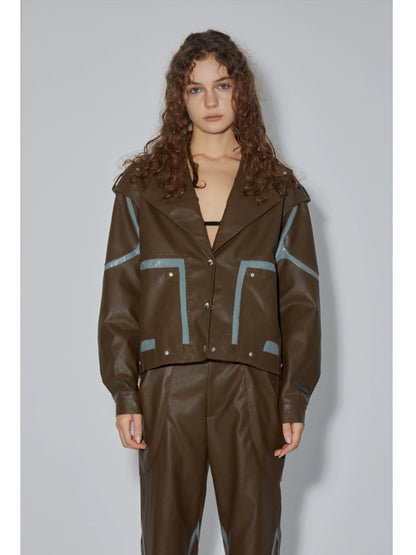 PU Leather Jacket & Bicolor PU Leather Pants Setup WN18965