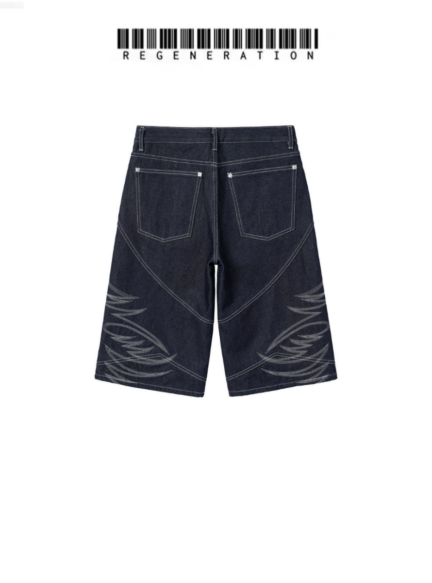 Embroidered Half Denim Jeans WN19678