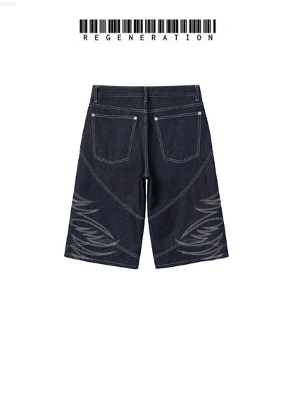 Embroidered Half Denim Jeans WN19678