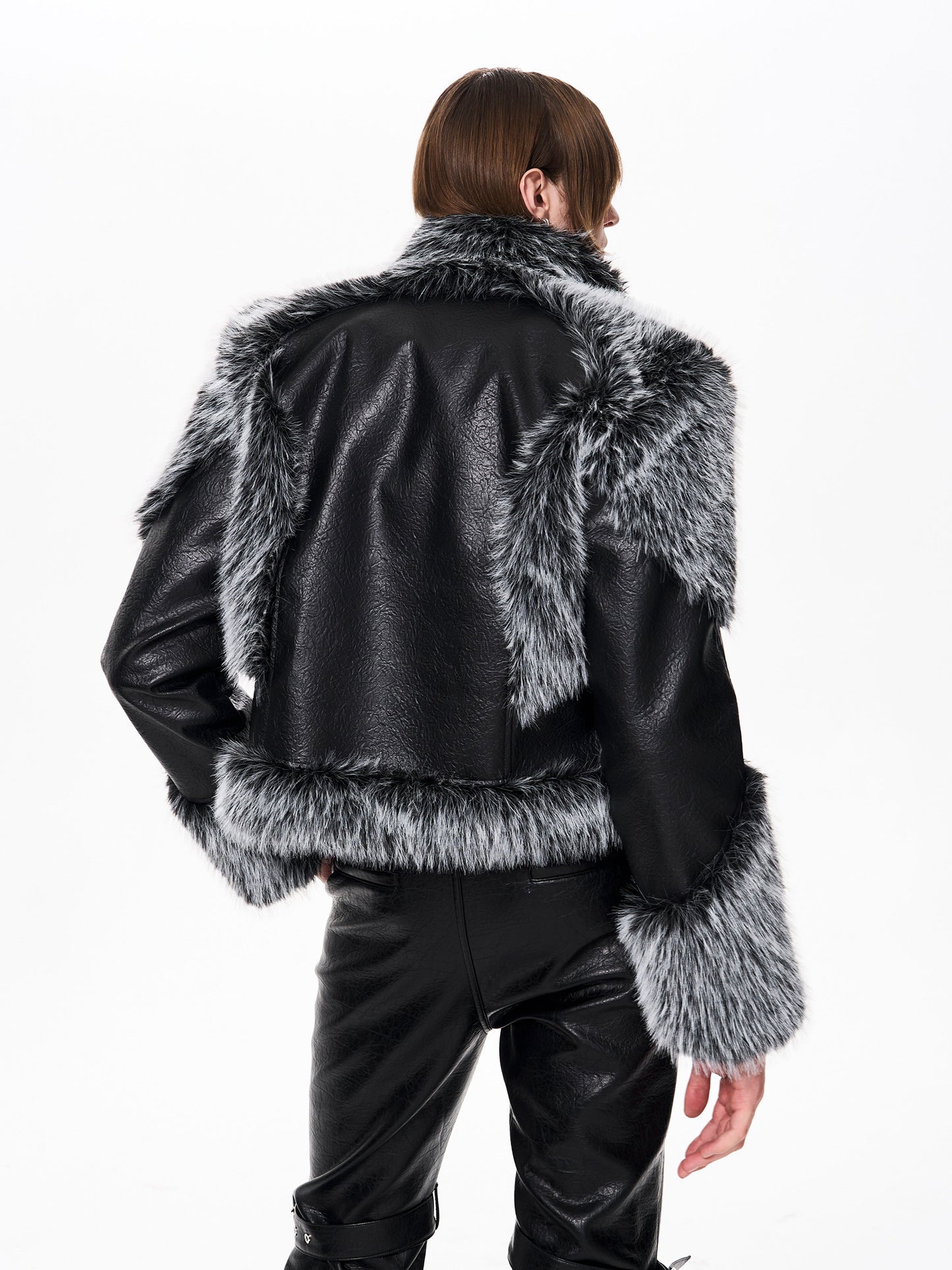 Fake Fur Patchwork Leather Padded Jacket WN23262