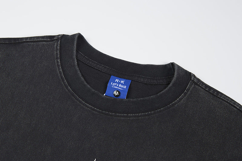 Washed Portrait Letter Print Short Sleeve T-Shirt WN25399