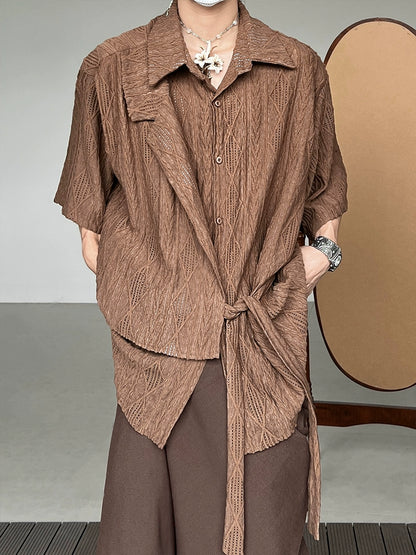 Jacquard Hollow Patchwork Texture Short Sleeve Shirt WN20008