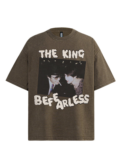 Washed Movie Parody Print Oversize Short Sleeve T-Shirt WN26399