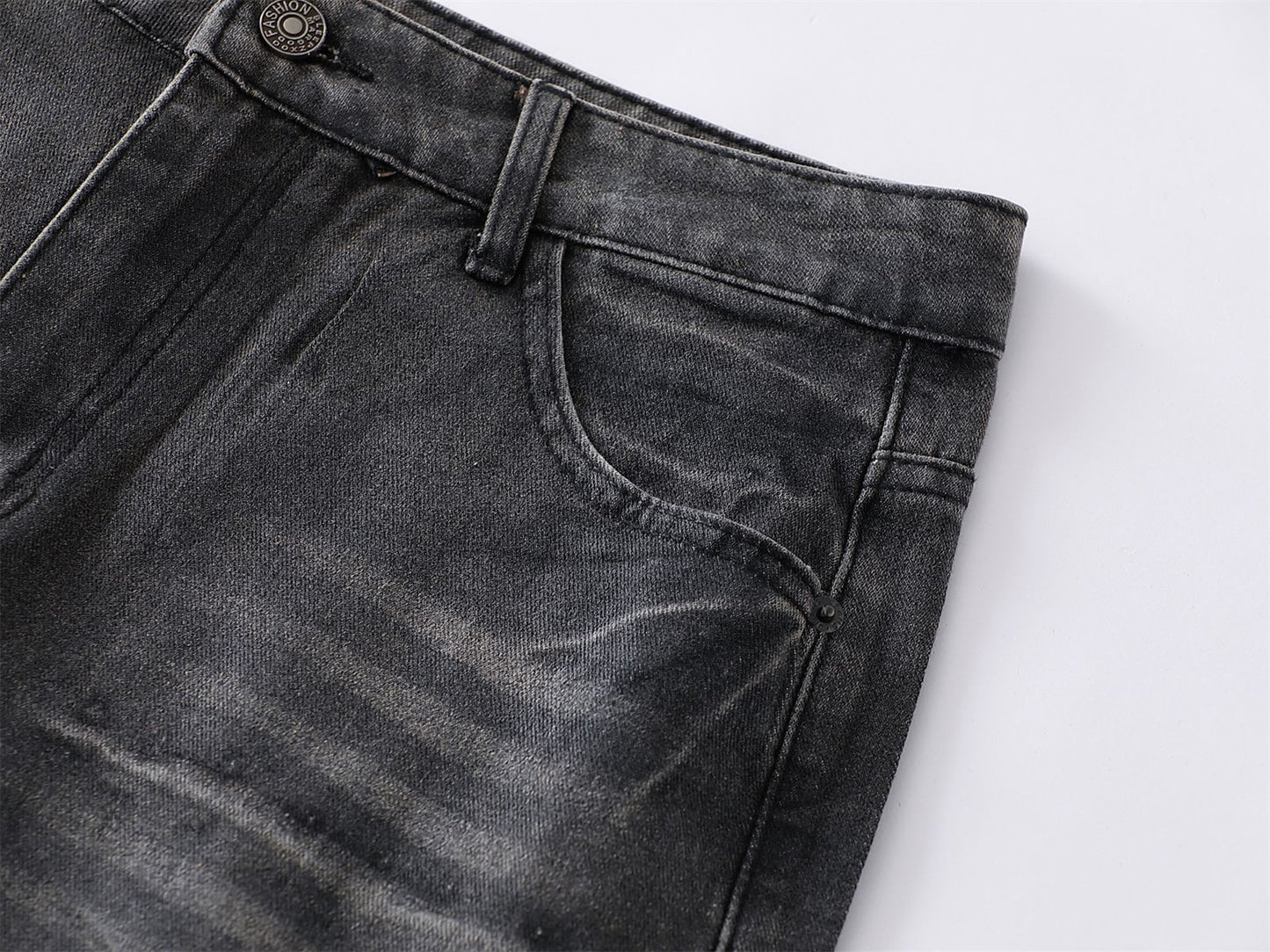 Washed Waxed Whisker Wide Leg Denim Jeans WN26868
