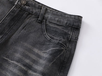 Washed Waxed Whisker Wide Leg Denim Jeans WN26868