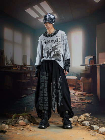 Stripe Print Fake Layered Long Sleeve T-Shirt WN21357