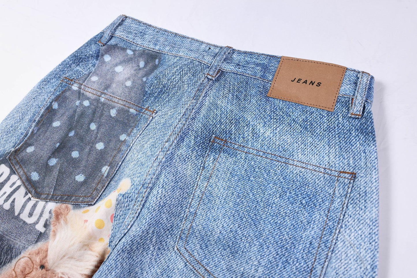 Washed 3D Character Print Wide Leg Denim Jeans WN25975