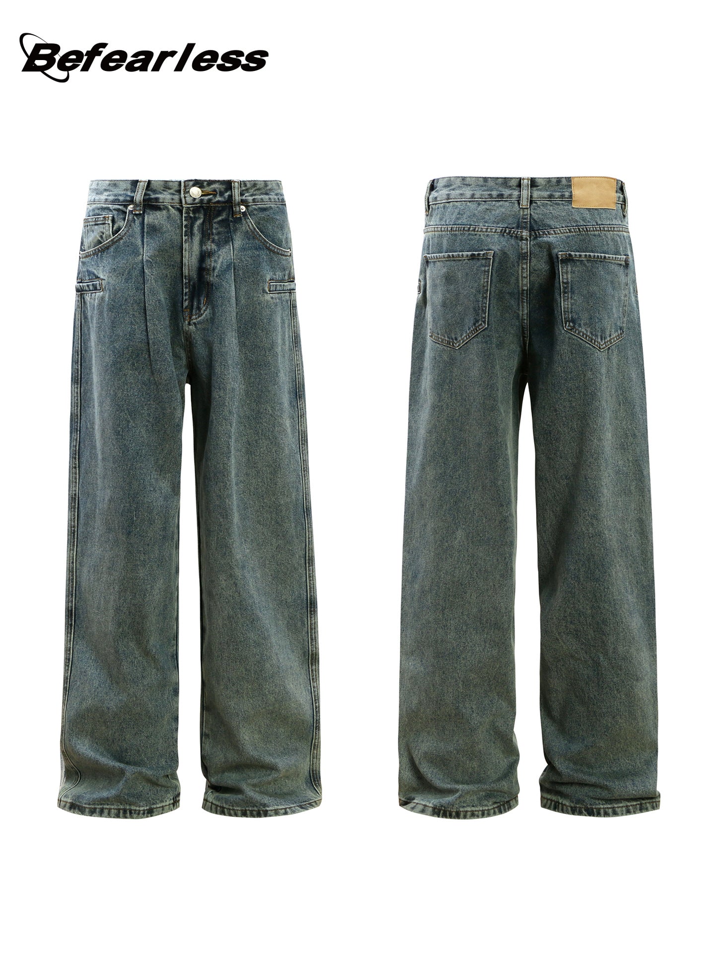 Washed Panel Wide Leg Denim Jeans WN26248