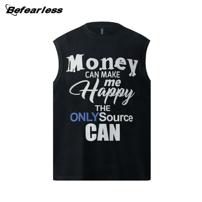 Letter Print Oversize Sleeveless T-Shirt WN26340