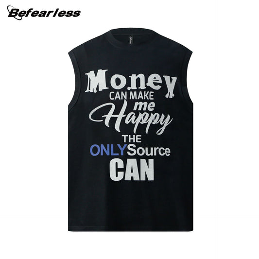 Letter Print Oversize Sleeveless T-Shirt WN26340