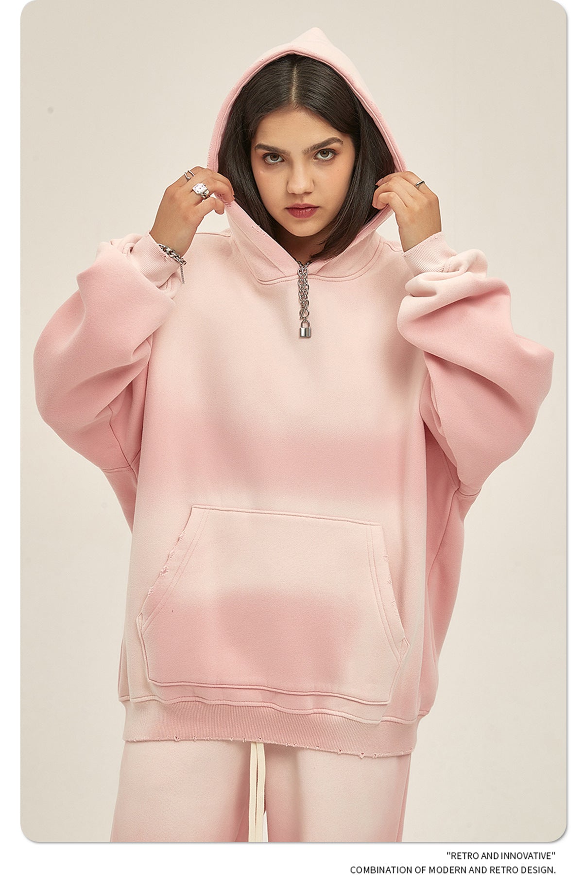 Fleece Lining Spray-dye Damage Oversize Hoodie WN9969-K