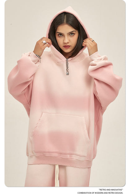 Fleece Lining Spray-dye Damage Oversize Hoodie & Fleece Lining Sweatpants WN9969