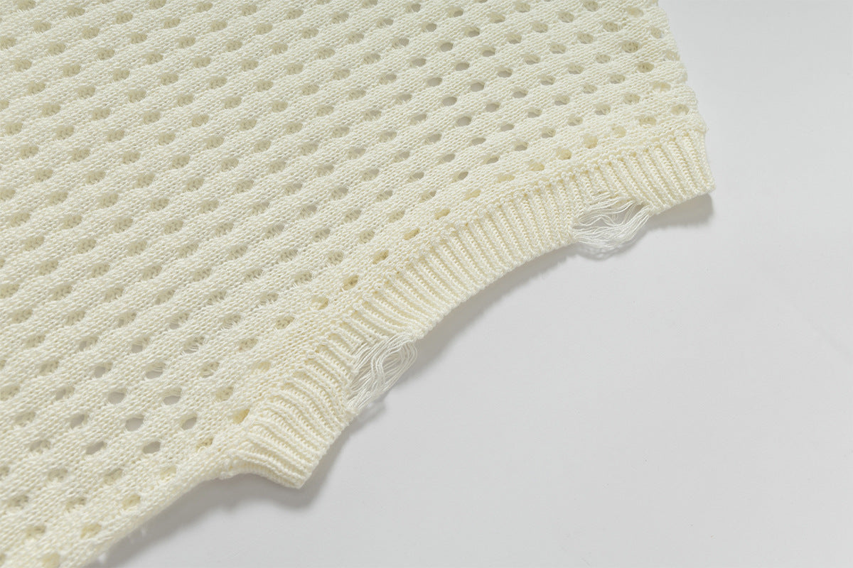 Mesh Damage Design Knit Vest WN25757