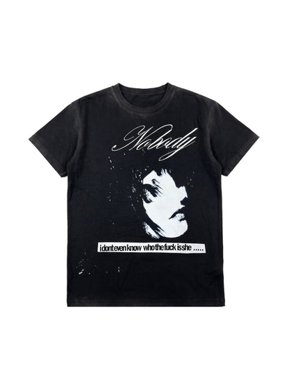 Washed Portrait Letter Print Short Sleeve T-Shirt WN27209