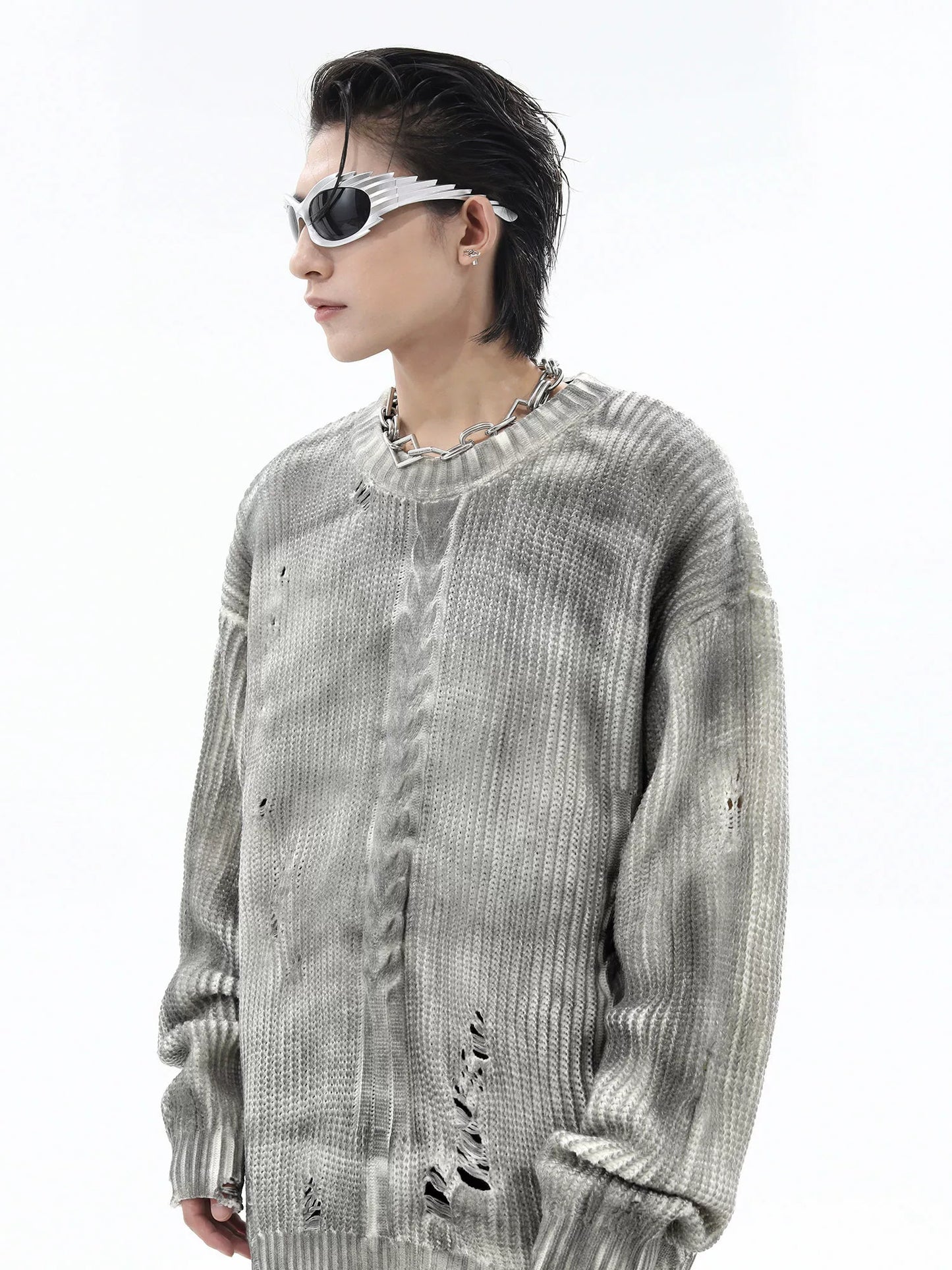 Damage Pullover Oversize Knit Sweater WN10440