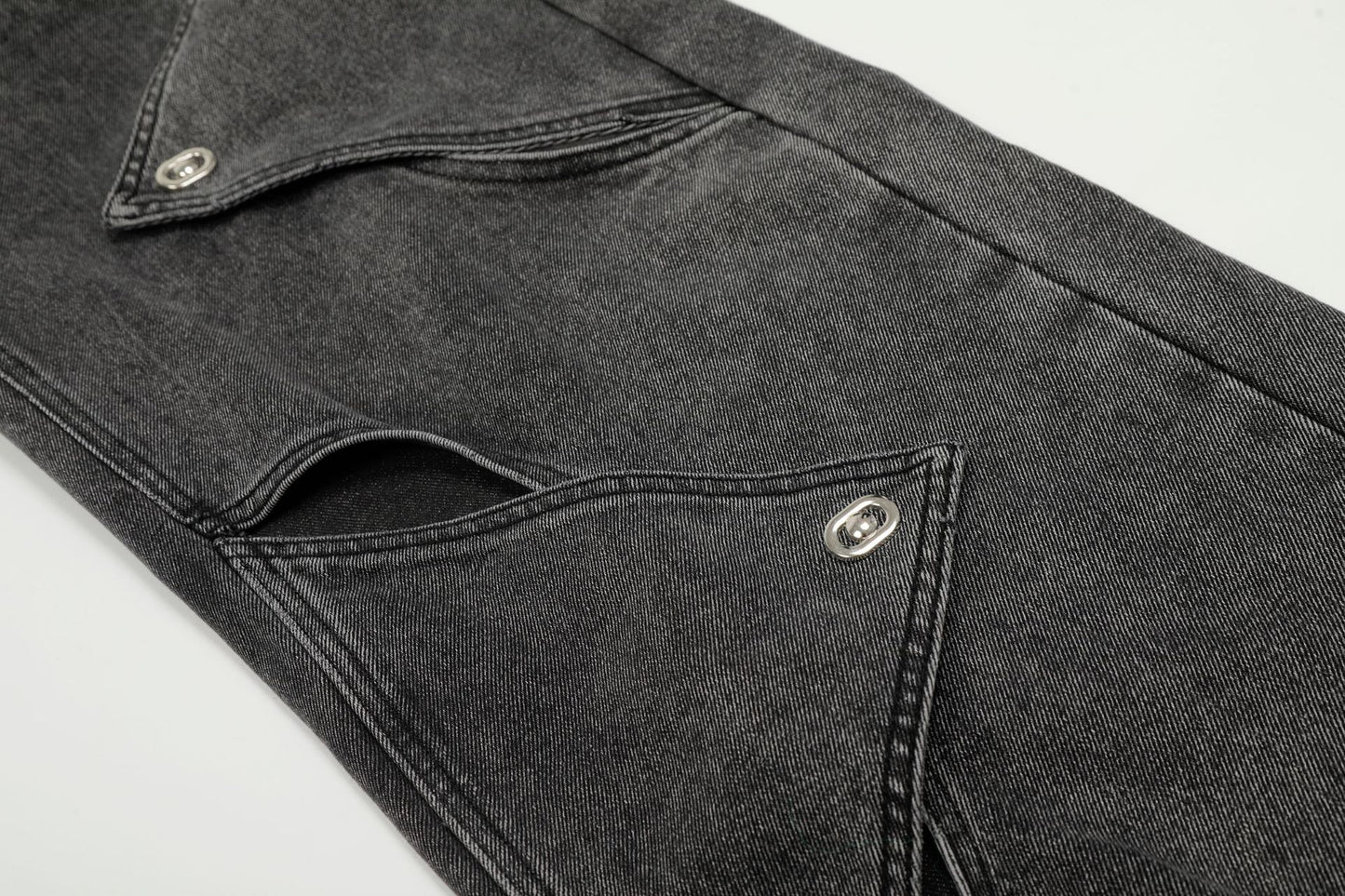 Washed Irregular Panel Wide Leg Denim Jeans WN25825