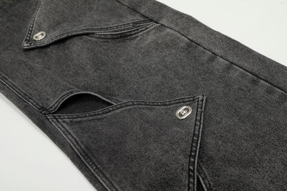 Washed Irregular Panel Wide Leg Denim Jeans WN25825