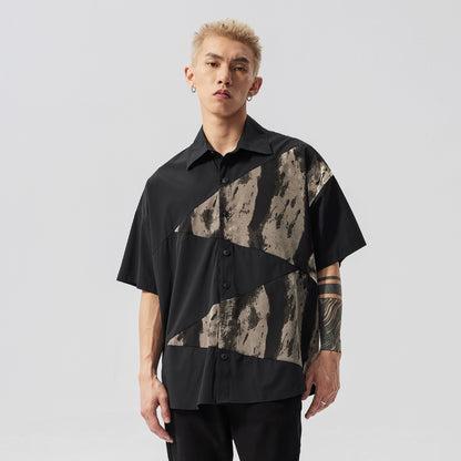Deconstruction Tie-Dye Patchwork Oversize Short Sleeve Shirt WN17540