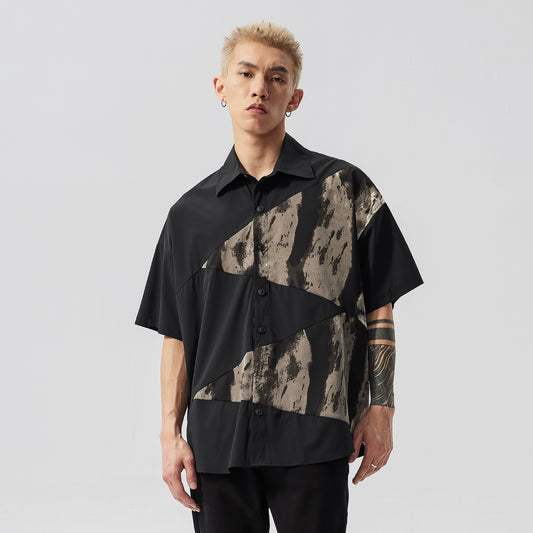 Deconstruction Tie-Dye Patchwork Oversize Short Sleeve Shirt WN17540